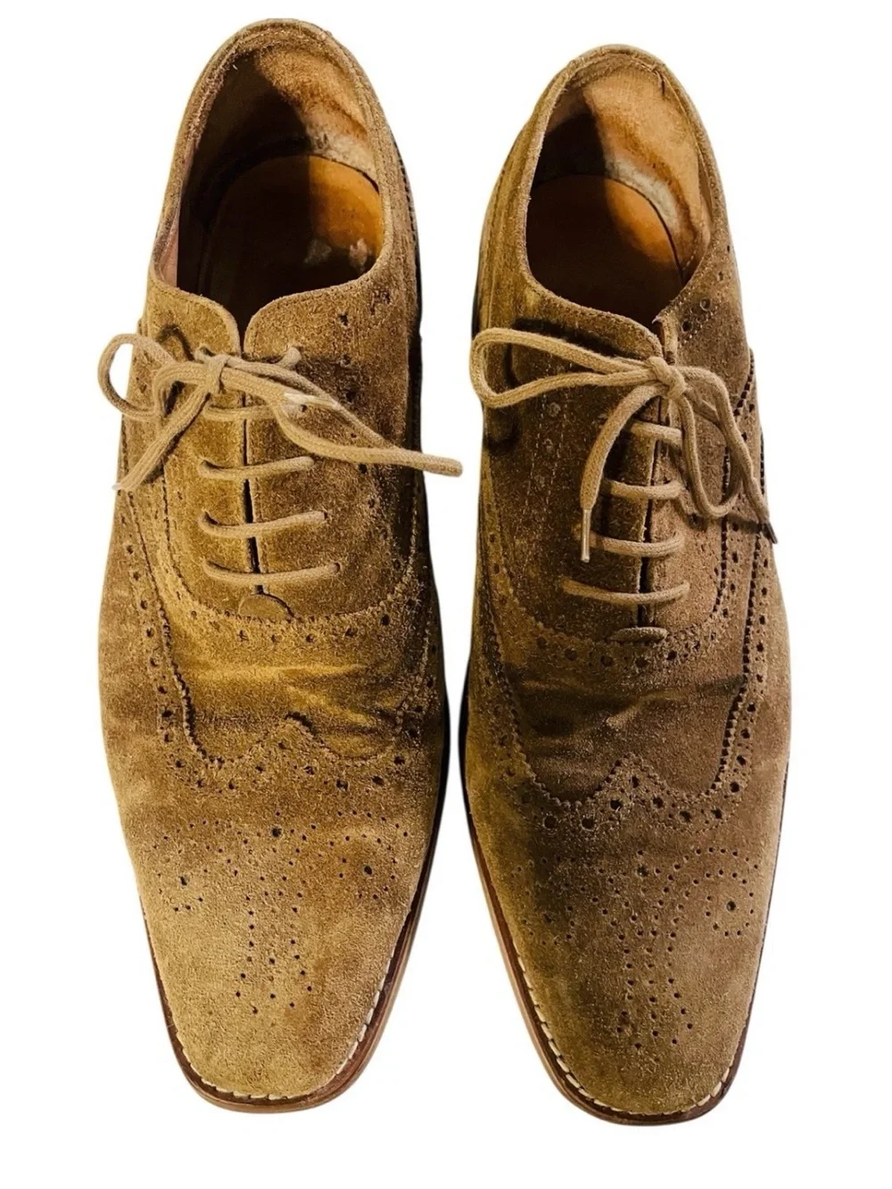 Saks Fifth Avenue Kennedy Wingtip Oxford Suede Mens Shoes 10 Brown Vintage Lux